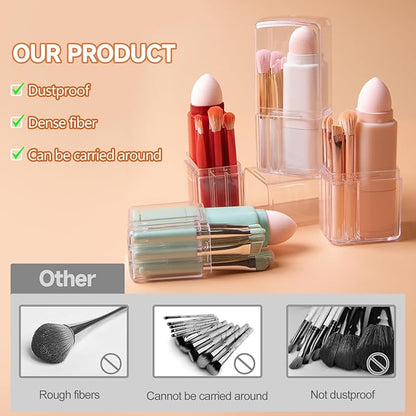 Portable Retractable Makeup Brushes Set 8 in 1 Travel Beauty Sponge All in One Make Up Brushes Set Angled Brush, Lip Brush, Eyeshadow Brush, Foundation Blending Powder Brush (Red)