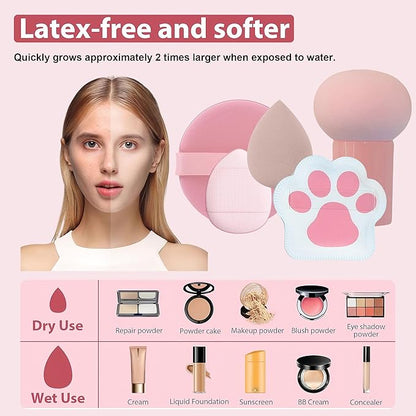 Pink Makeup Brush Set for Girls, Include 18 Pcs Makeup Brush & 12 Pcs Blending Sponge & Mirror Case, Nice for Learning Makeup