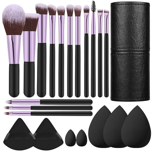 14 Pcs Travel Makeup Brush Set Portable Mini Makeup Brushes Make up Brush with Case,5 Pcs Makeup Sponge Mother's Day Gift for Foundation Powder Concealers Eye Shadows(Black)